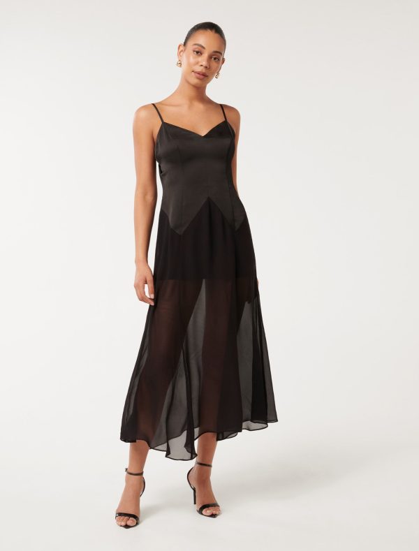Forever New Women's Scarlett Sheer-Skirt Maxi Dress in Black, Size 8 Bodice/Polyester