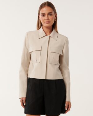 Forever New Women's Scarlett Utility Jacket in Cream, Size 14 Cotton/Polyamide/Lyocell Cotton