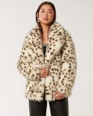 Forever New Women's Suzie Faux Fur Coat in Leopard, Size 14 Polyester/Elastane