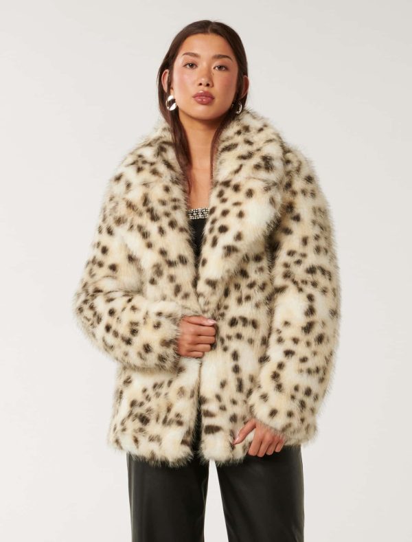 Forever New Women's Suzie Faux Fur Coat in Leopard, Size 14 Polyester/Elastane