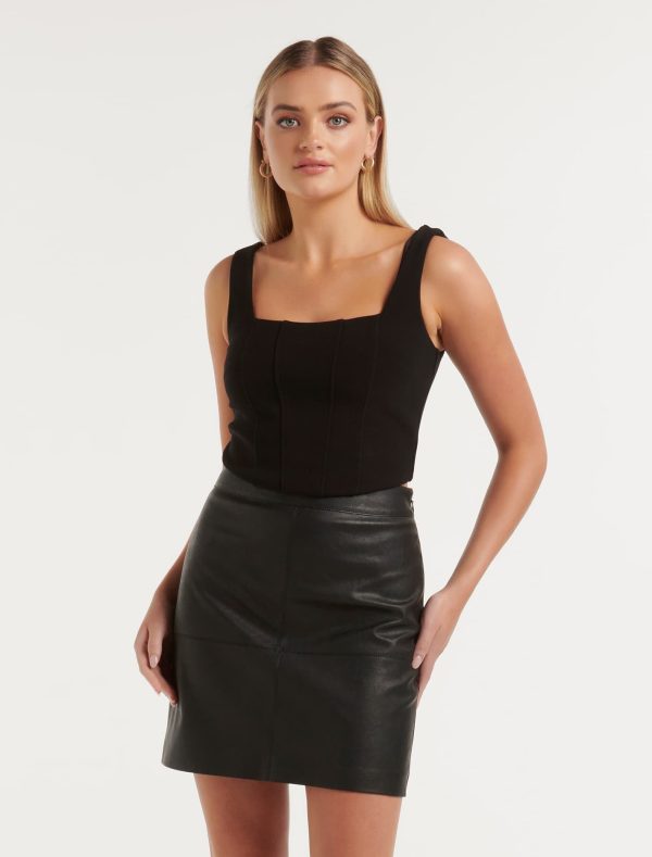 Forever New Women's Sydnie Strap Corset Tank Top in Black, Size Large Polyester/Elastane/Polyester
