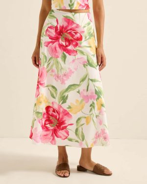 Forever New Women's Talia Printed Midi Skirt in Lyell Floral Co-ord, Size 10 Main/Cotton