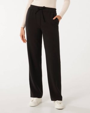 Forever New Women's Teagan Straight-Leg Pants in Black, Size 10 Polyester/Viscose/Elastane