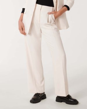 Forever New Women's Tessa Straight-Leg Pants in Oyster White, Size 8 Polyester/Viscose/Elastane