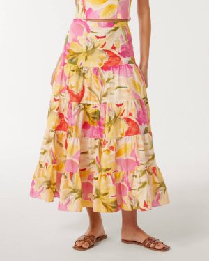 Forever New Women's Tilly Tiered Midi Skirt in Capella Co-ord, Size 6 Main/Cotton