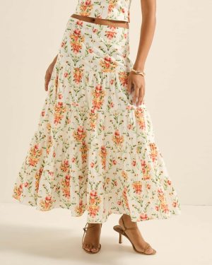 Forever New Women's Tilly Tiered Midi Skirt in Harmony Co-ord, Size 8 Main/Cotton