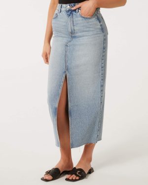 Forever New Women's Tori Denim Skirt in Mid Wash, Size 6 100% Cotton