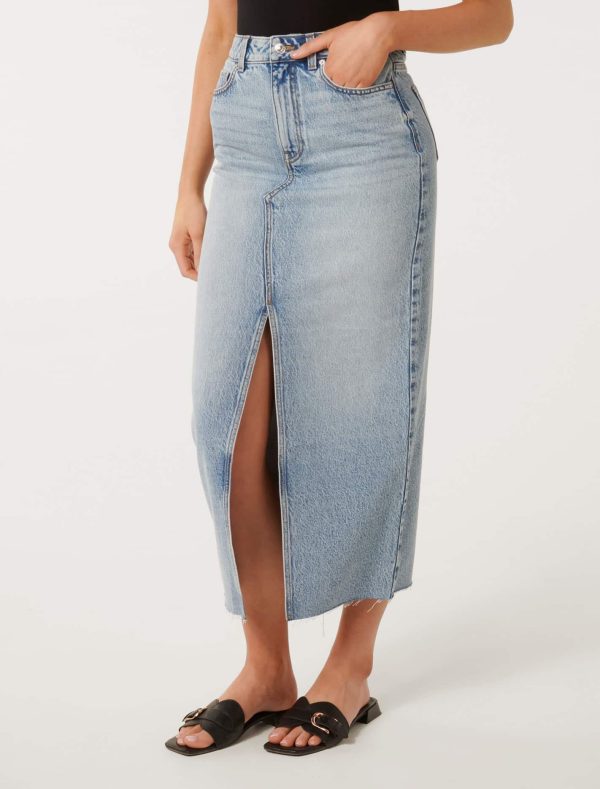 Forever New Women's Tori Denim Skirt in Mid Wash, Size 6 100% Cotton