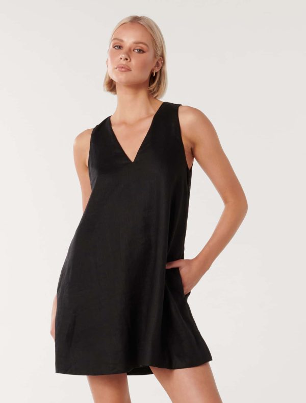 Forever New Women's Tottie Mini Swing Dress in Black, Size 4 Linen/Viscose