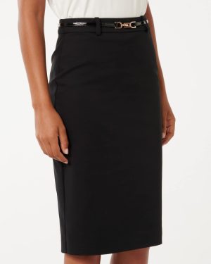 Forever New Women's Whitney Pencil Midi Skirt in Black, Size 8 Cotton/Polyamide/Elastane