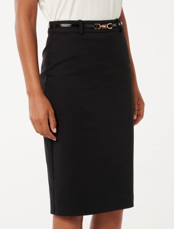 Forever New Women's Whitney Pencil Midi Skirt in Black, Size 8 Cotton/Polyamide/Elastane