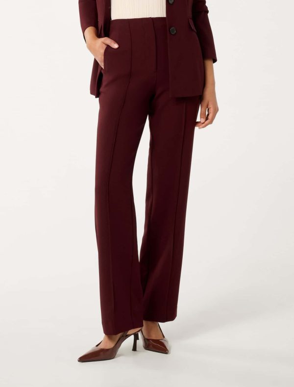 Forever New Women's Zali Straight-Leg Trousers in Dark Cherry Suit, Size 16 Polyester/Viscose/Elastane