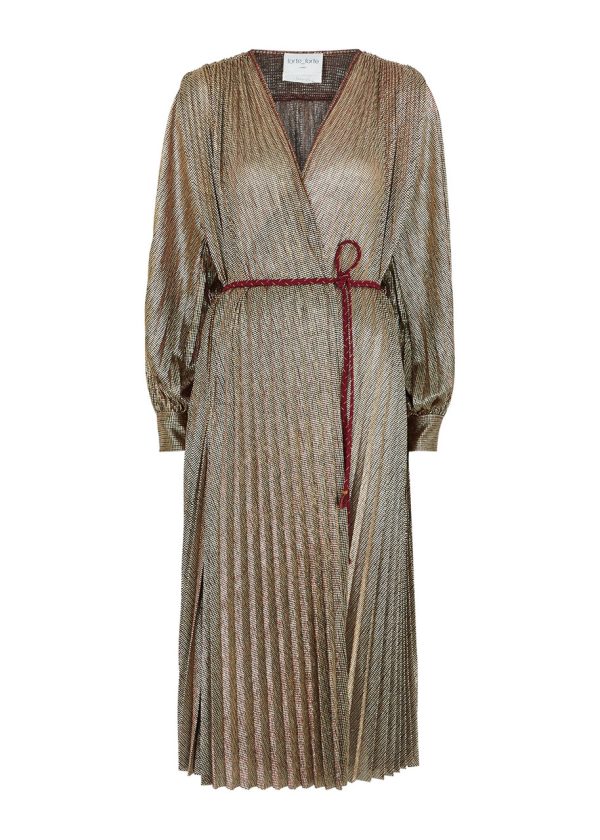 Forte_forte Gold Pleated Wrap Dress - Metallic Gold - 2