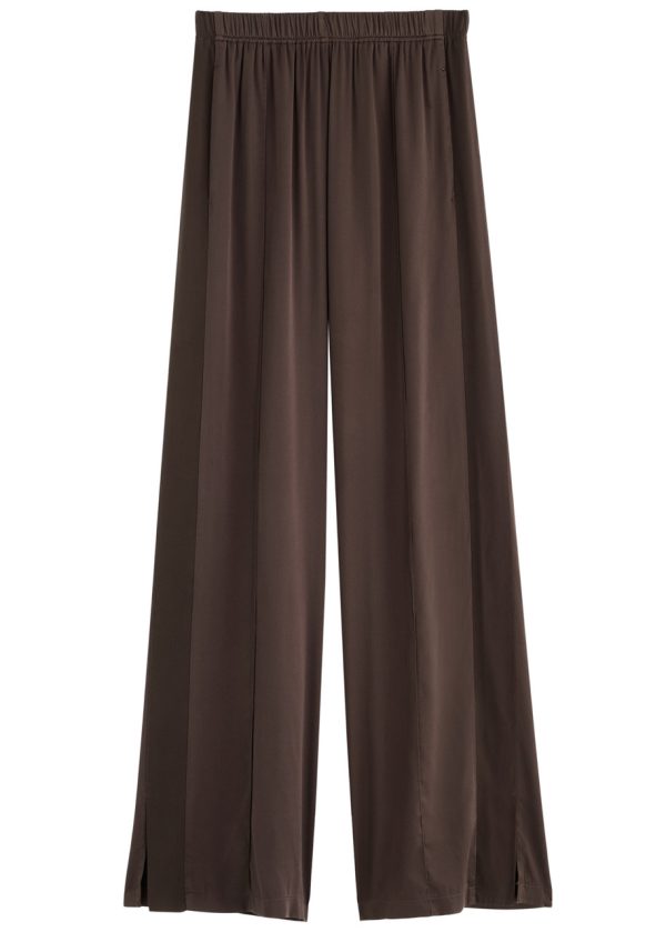 Forte_forte Wide-leg Stretch-silk Satin Trousers - Dark Red - 1 (UK 8 / S)