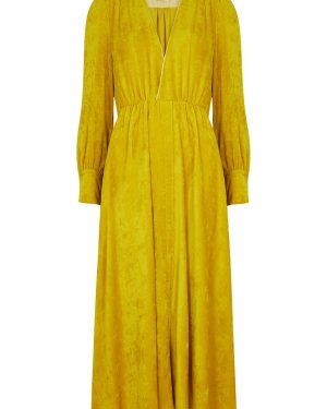 Forte_forte Yellow Plunge Velvet Midi Dress - 3