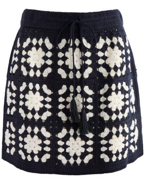 Frame Crochet Mini Skirt - Navy - M (UK12 / M)