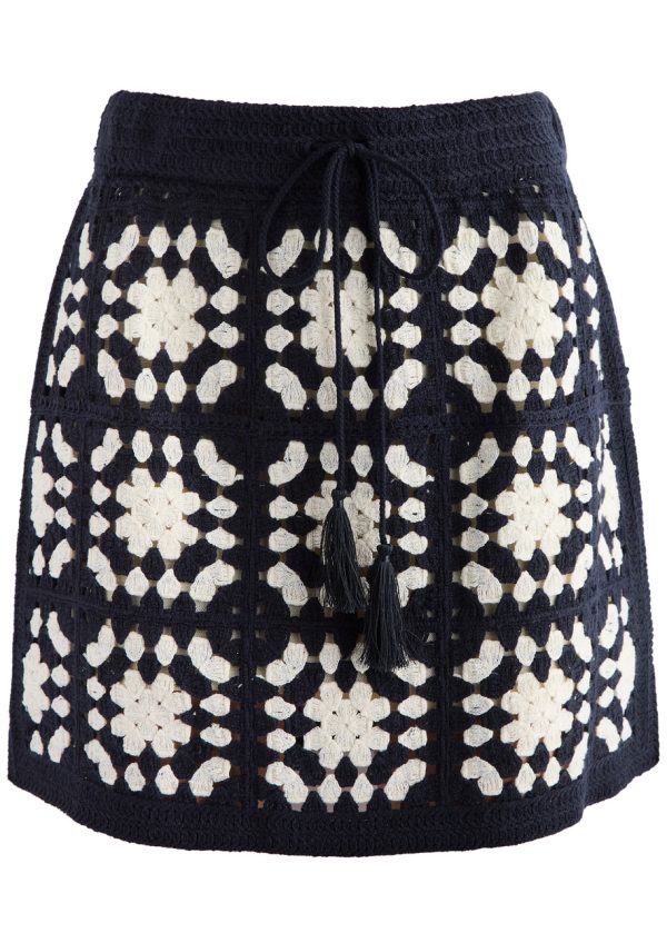 Frame Crochet Mini Skirt - Navy - M (UK12 / M)