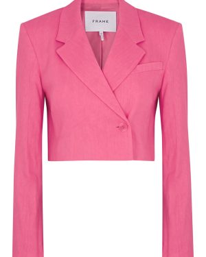 Frame Cropped Linen-blend Blazer - Pink - S