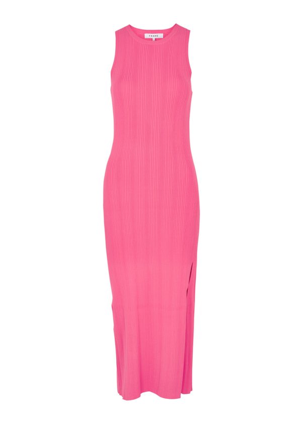 Frame Cut-out Ribbed-knit Midi Dress - Pink - M