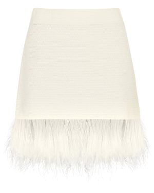 Frame Feather-trimmed Crochet Mini Skirt - Off White - M