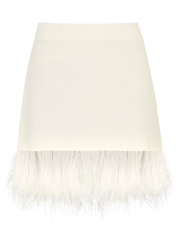 Frame Feather-trimmed Crochet Mini Skirt - Off White - M