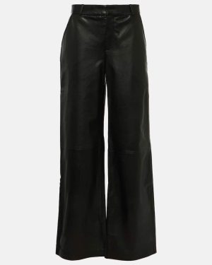 Frame High-rise leather wide-leg pants