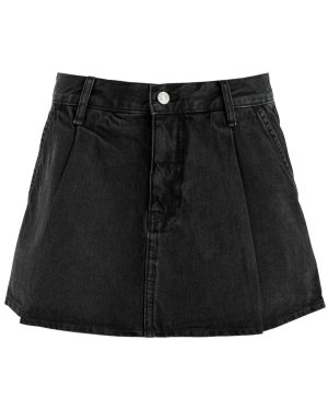 Frame Pleated Denim Mini Skirt - Black - 29 (W29 / UK12 / M)