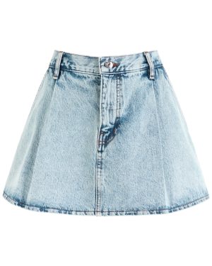 Frame Pleated Denim Mini Skirt - Blue - 28 (W28 / UK10 / S)