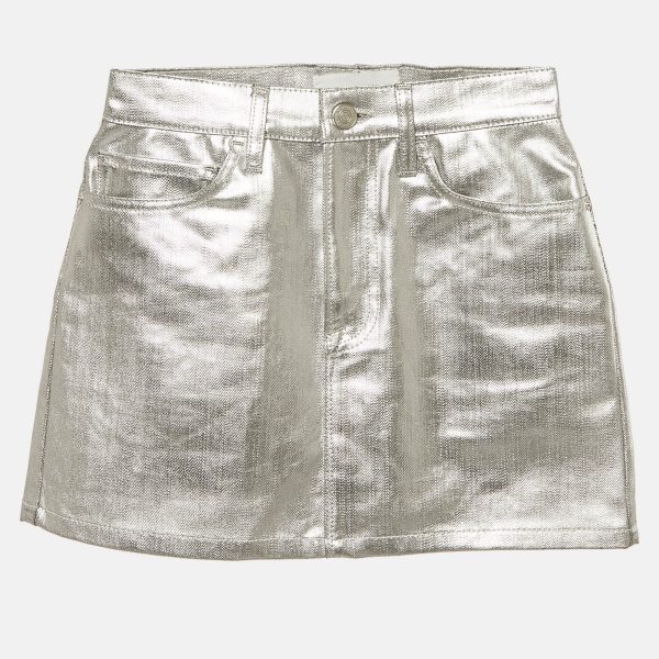 Frame Silver Coated Denim Mini Skirt S