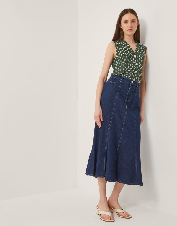 Fran Seam Denim Maxi Skirt Blue
