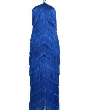 Francesca Miranda - Estrella Fringed Silk-Blend Maxi Halter Dress - Blue - US 8 - Moda Operandi