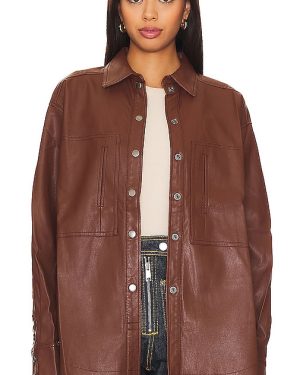 Free People Easy Rider Faux Leather Shacket in Cognac. Size M, XL.