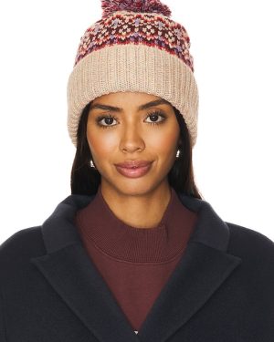 Free People First Frost Fairisle Pom Beanie in Tan.
