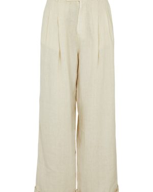 Free People Lyla Wide-leg Linen Trousers - Tan - 12
