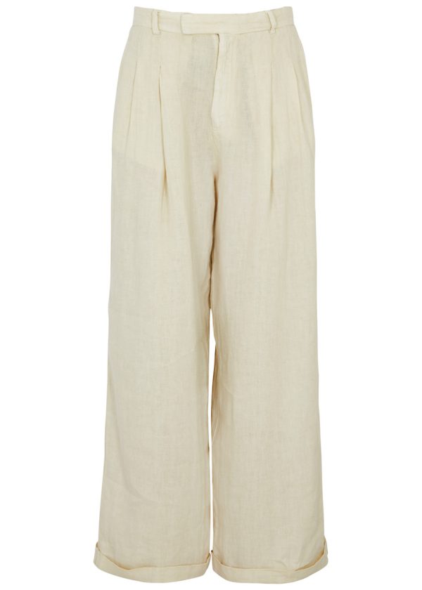 Free People Lyla Wide-leg Linen Trousers - Tan - 12