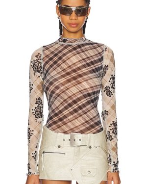Free People x REVOLVE Chloe Printed Mesh Top in Black. Size S, XS.