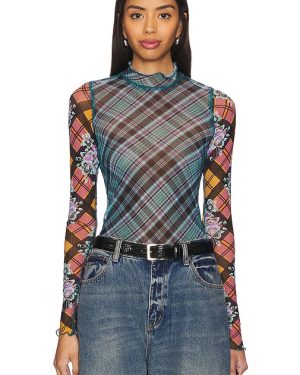 Free People x REVOLVE Chloe Printed Mesh Top in Blue. Size XS.