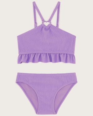 Frilly Seersucker Bikini Set Purple