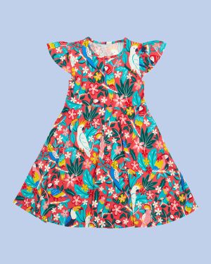 Frugi Morwenna Print Skater Dress Pink