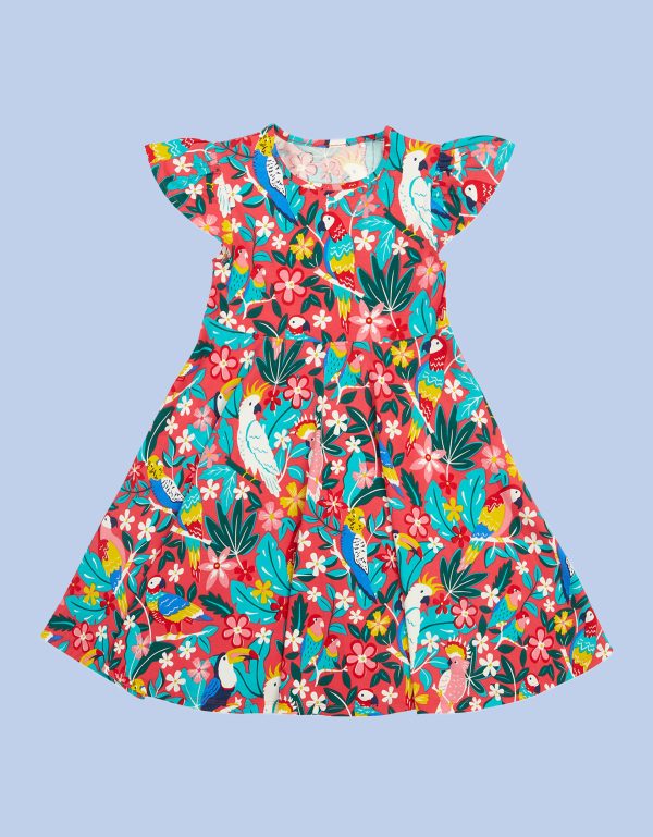 Frugi Morwenna Print Skater Dress Pink