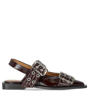 GANNI BURGUNDY SLINGBACK BALLET FLAT SHOE WITH BUCKLES