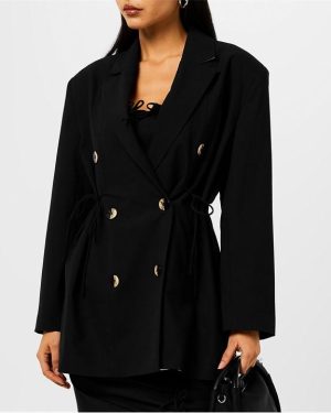 GANNI Black Drapey Melange Oversized Blazer