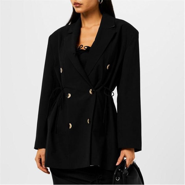 GANNI Black Drapey Melange Oversized Blazer