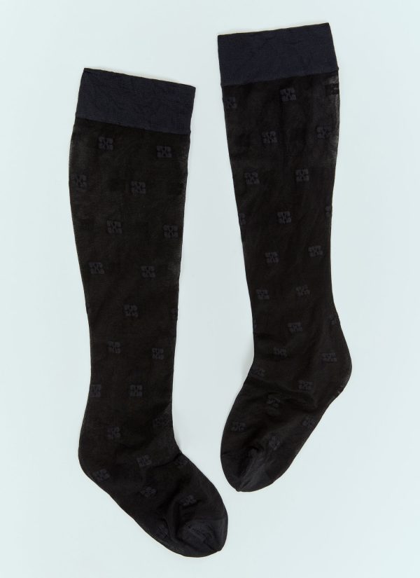GANNI Butterfly Lace Stockings - Woman Socks Black M - L