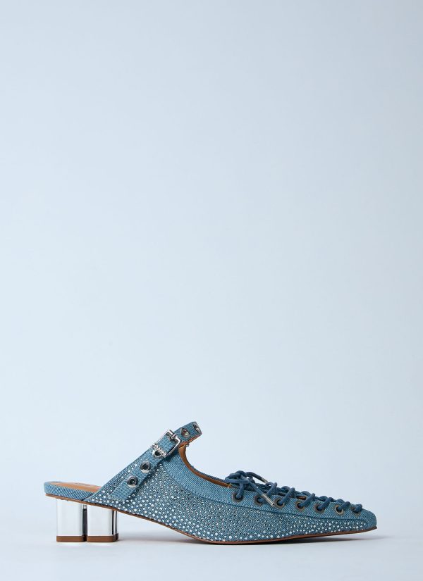 GANNI Embellished Denim Mules - Woman Heels Blue Eu - 36