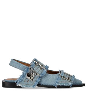 GANNI FADED DENIM SLINGBACK BALLET FLAT SHOE WITH BUCKLES