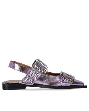 GANNI LAVENDER SLINGBACK BALLET FLAT SHOE WITH BUCKLES