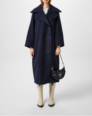 GANNI Long Wool Coat - Blue