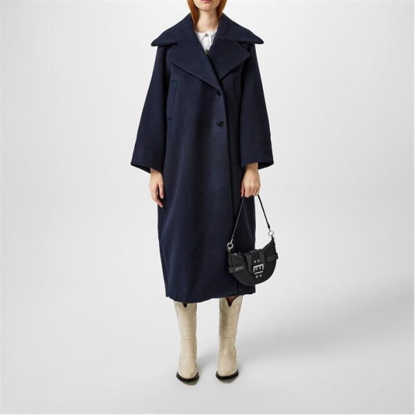 GANNI Long Wool Coat - Blue