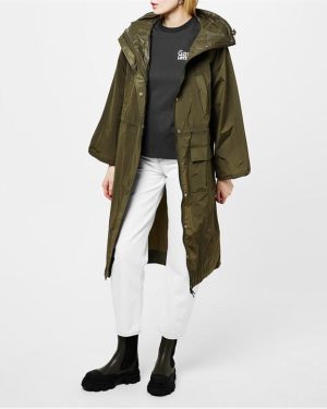 GANNI Software Long Parka Coat - Green